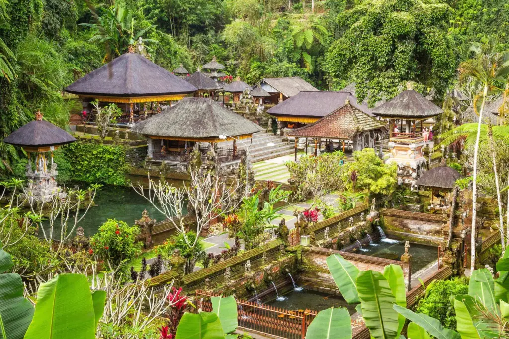 Tirta Empul Bali water temple with sacred spring pools and traditional Balinese architecture surrounded by lush greenery